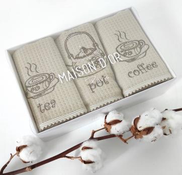 Рушники Maison D'or 3шт Waffle Terry Napkins 40x70 Beige