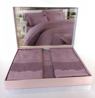 Постільна білизна Maison D'or Roesia Estee сатин з мереживом 200х220 Lilac