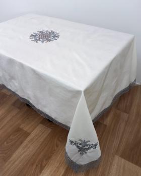 Скатертина Maison Royale Льон з мереживом 160x220 Lale Cream-Grey
