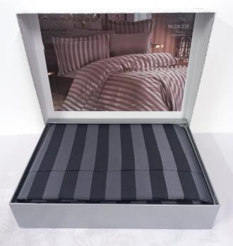 Постільна білизна Maison D'or сатин страйп 200х220 Fous Linens Grey/Black
