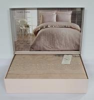 Постельное белье Maison D'or сатин жаккард с кружевом 200x220 Mirabella Dantela Beige
