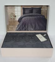 Постельное белье Maison D'or сатин жаккард с кружевом 200x220 Mirabella Dantela Anthracite