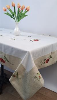 Скатерть лен с вышивкой 110х160 код 3954 Красный мак