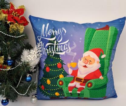 Наволочка велюр 45x45 Santa Claus Blue