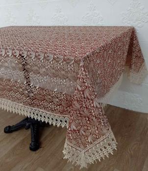 Скатерть Decor&Art 150х220 Гипюр Cuppuccino-Burgundy 4340