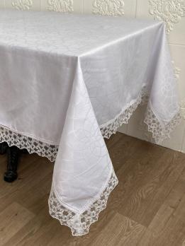 Скатертина Masali поліестер з мереживом 110х160 Model 513 White