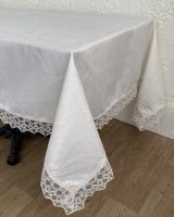 Скатертина Masali поліестер з мереживом 160х350 Model 515 Cream