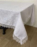 Скатертина Masali поліестер з мереживом 160х400 Model 512 White