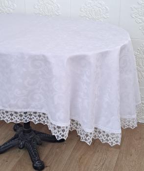 Скатертина Masali поліестер з мереживом 160х220 ovale Model 512 White