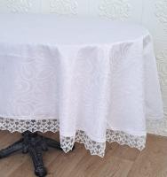 Скатертина Masali поліестер з мереживом 160х260 ovale Model 514 White