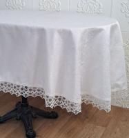 Скатертина Masali поліестер з мереживом 160х260 ovale Model 515 Cream