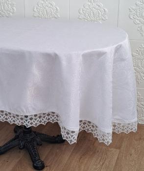 Скатертина Masali поліестер з мереживом 160х260 ovale Model 515 White