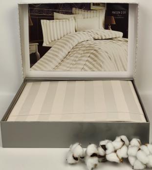 Постільна білизна Maison D'or сатин страйп 200х220 Fous Linens Stone