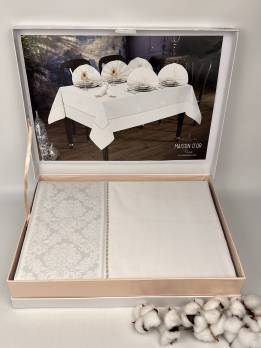 Скатертина Set Maison D'or Magnole Damasque 155х270+8psc White