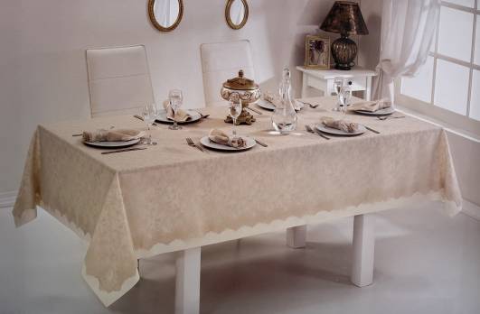 Скатерть Set Maison D'or 160х320+150x310+8psc+8psc Plain&Lace:331 DES. Beige
