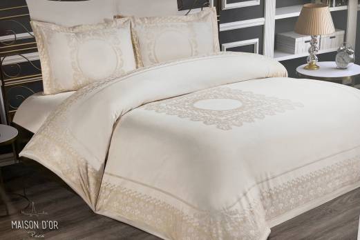 Постельное белье Maison D'or сатин бамбук с вышивкой 200х220 Tom Ross Ecru-Beige
