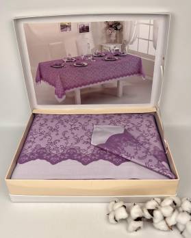 Скатерть Set Maison D'or 160х270+150x260+8psc Plain&Lace:331 DES. Purple