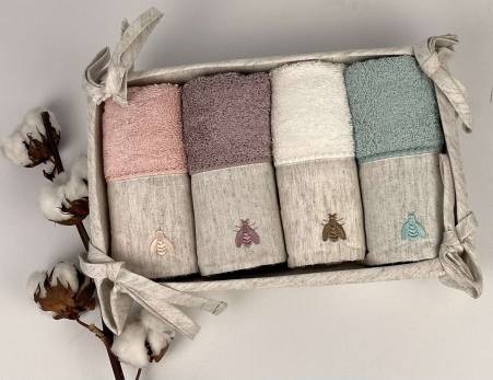 Рушники Maison D'or 4шт Bee 30x50 Ecru-Rose-Darl lilac-Mint