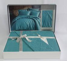 Постельное белье Saheser Jacquard Vip Satin 200X220 Monogram Turkuaz