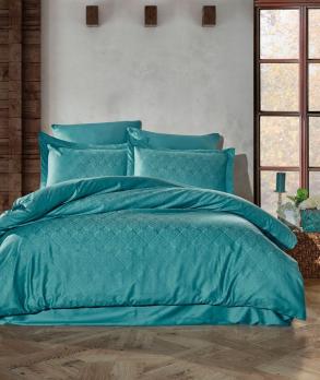 Постельное белье Saheser Jacquard Vip Satin 200X220 Monogram Turkuaz