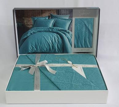 Постельное белье Saheser Jacquard Vip Satin 200X220 Monogram Turkuaz