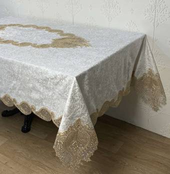 Скатертина Велюр Acme Tekstil 160x220 Lux Payidar Krem-Gold PVS