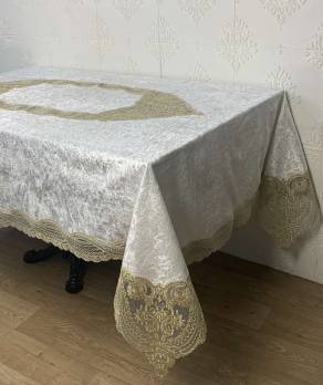 Скатертина Велюр Acme Tekstil 160x220 Sunsuzluk Krem-Gold PVS