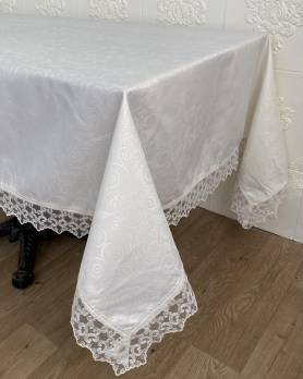 Скатертина Masali поліестер з мереживом 140х180 Model 515 Cream - уцінений товар
