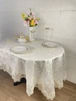Скатертина Велюр Acme Tekstil 160x220 ovale Daisy Krem PVS