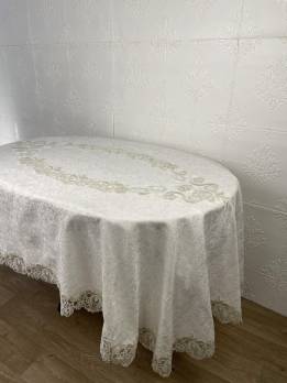 Скатертина Велюр Acme Tekstil 160x220 ovale Marguerite Krem PVS