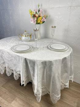 Скатертина Велюр Acme Tekstil 160x220 ovale Cinar Krem PVS