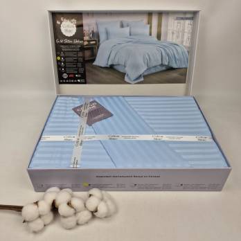 Постільна білизна Cotton Shine страйп-сатин 200x220 см Sky Blue