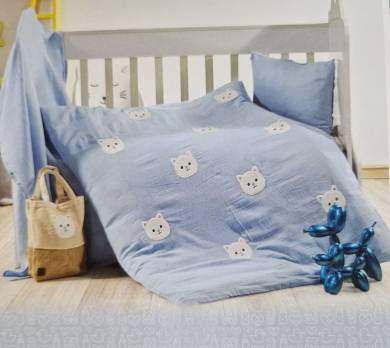 Комплект постільної білизни мусліновий 110х150 Сotton Area Cat Blue