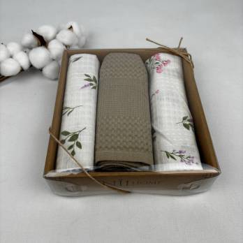 Набір вафельних рушників Nilteks 3шт Flowers Beige