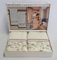 Рушники Maison D'or 2шт Roses Бамбук 50x100 Ekru Dark Lilac-Уцінений товар