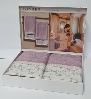 Полотенца Maison D'or 2шт Roses Бамбук 50x100 Dark Lilac