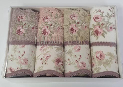Полотенца Maison D'or 4шт Lady Roses 30x50 Ecru-Rose-Beige-Dark Lilac