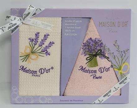 Подарунковий набір кухонних рушників Maison D'or Lavander Ecru-Pink
