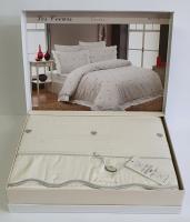 Постільна білизна Maison D'or сатин з вишивкою 200х220 Les Coeurs Ecru-Beige