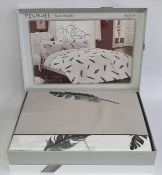 Постельное белье Maison D'or сатин с вышивкой 200х220 Plumes Grey