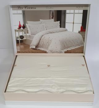 Постільна білизна Maison D'or сатин з вишивкою 200х220 Les Coeurs Ecru Rose Color