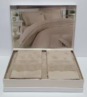 Постільна білизна Maison D'or Roesia Estee сатин з мереживом 200х220 Beige