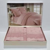Постільна білизна Maison D'or R J.Simone сатин з мереживом 200х220 Rose