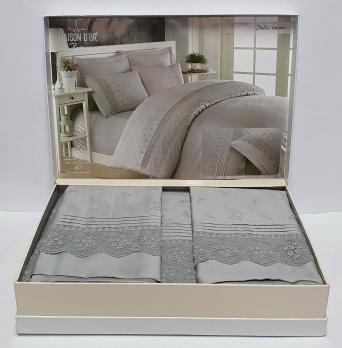 Постільна білизна Maison D'or R J.Simone сатин з мереживом 200х220 Grey