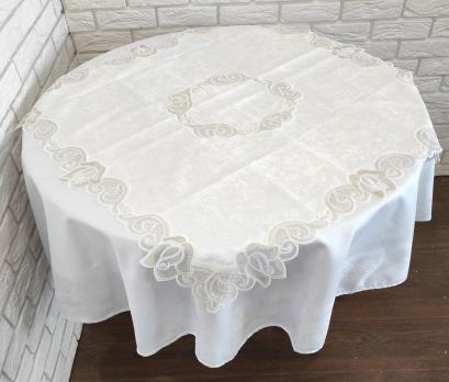 Скатерть квадратная велюровая Acme с кружевом 100*100 Rose Krem