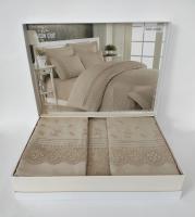 Постільна білизна Maison D'or R J.Simone сатин з мереживом 200х220 Beige